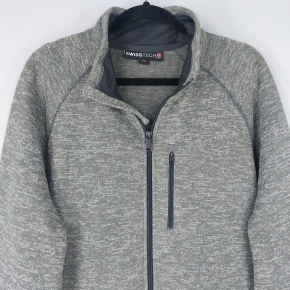 Swiss Tech Full Zip Fleece Jacket Mens Large Dark Grey Pockets Outdoor - Picture 2 of 7